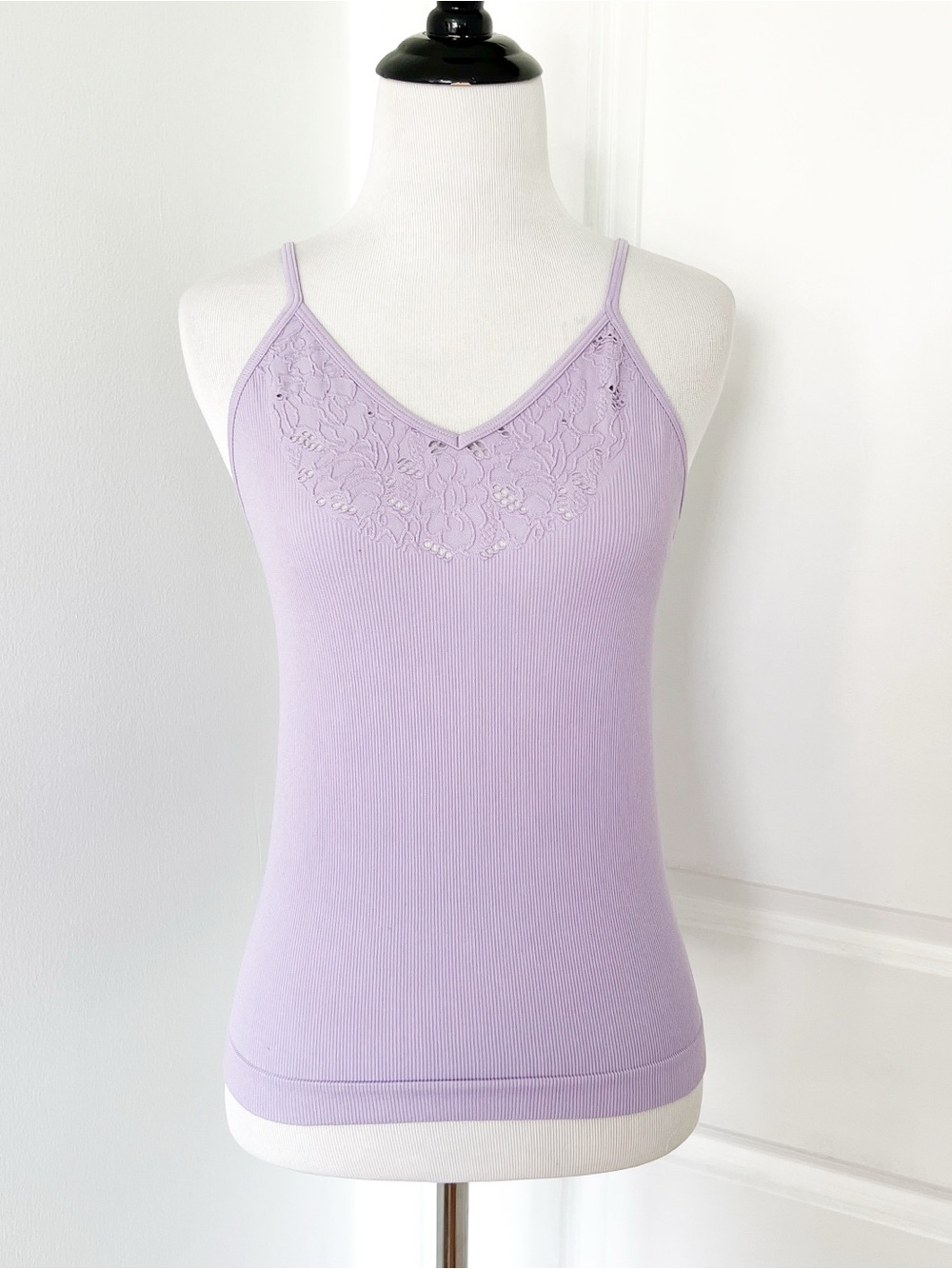 Express Lavender Ribbed Lace V-Neck Camisole Tank - L/XL